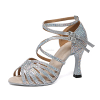 Nouvelles Chaussures de Danse Latine pour Femmes 2026, Paillettes Argentées, Semelle en Daim Souple, Chaussures de Danse de Salon Professionnelles pour Débutantes et Performances