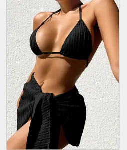 Womens 2023 Sexy Brazilian Three Bikini Set Seamless Beach Swimwear Swimsuit Bathing Suits