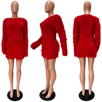 Ensemble tricoté en fausse fourrure de vison douce et moelleuse pour l'hiver, pull à col rond à manches longues, jupe moulante, ensemble deux pièces