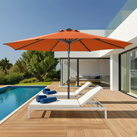 Parasol de terrasse moderne pour cour avec mécanisme d'inclinaison à bouton, manivelle manuelle, imperméable, en fibre de verre, pour 3 personnes