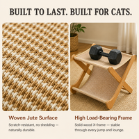 Lit pliant pour chat en jute, hamac à cadre en bois massif en X, griffoir pour chat 2 en 1, pour dormir et griffer, jute tissé naturel, OEM en gros
