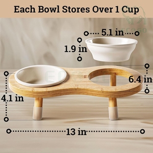 15 °   ชามเซรามิกแบบตั้งเอียงพร้อมฐานไม้ไผ่เคลือบเงา ชามอาหารสัตว์เลี้ยงแบบชะลอการกินสำหรับสุนัขและแมว พร้อมฐานกันลื่น - Product Image 2