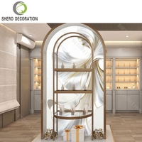 Vitrine de présentation de cosmétiques, présentoir d'échantillons de soins de la peau, comptoir de présentation de parfums pour boutique, présentoir de vernis à ongles pour salon de beauté, finition grain de bois