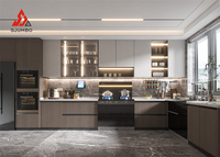 Meuble de cuisine modulaire moderne en kit avec évier et robinet, panneau de porte en placage de bois