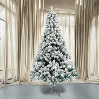 Sapin de Noël floqué pré-éclairé avec support métallique, en PE/PVC, pliable, 100 à 500 lumières
