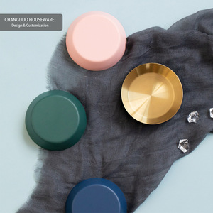 Plat à sauce rond en acier inoxydable, couleur unie, pour la restauration hôtelière et le thé, bleu, vert, rose, noir Y2111 - Product Image 1