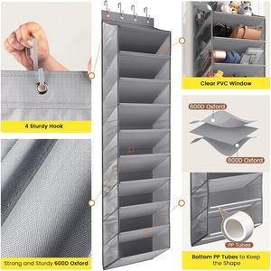 Over The Door <b>Shoe</b> Organizer 10 Tier Hanging Grey Oxford Fabric With Clear Pockets For <b>Shoes</b> Handbags Closet <b>Storage</b> - Product Image 3