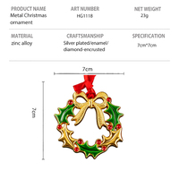 Adorno Navideño Personalizado de Metal Esmaltado con Corona de Aloe Vera, Lazo de Cristal Rojo y Dorado, Colgante para Árbol de Navidad, Decoración al por Mayor