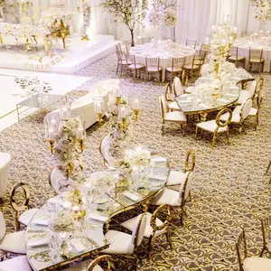 Olaylar için kraliyet düğün ayna cam veya cam üst paslanmaz çelik yuvarlak masalar