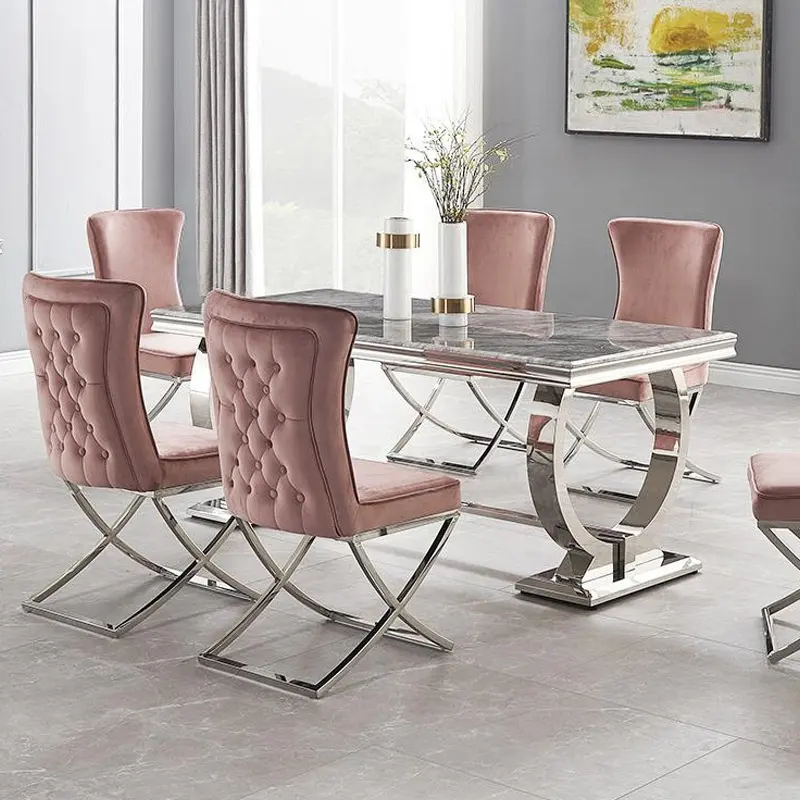 Popular Modern Custom Luxury Living Room Furniture Top Dining Room Set Dinning Table Set Wooden Frame Marble Coffee Table