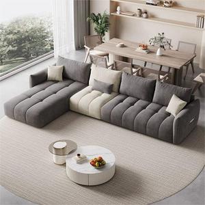 Sofá Recto de Tres Plazas de Diseño Italiano en Cuero Estilo Crema con Tela Escarchada para Sala de Estar Pequeña - Product Image 2
