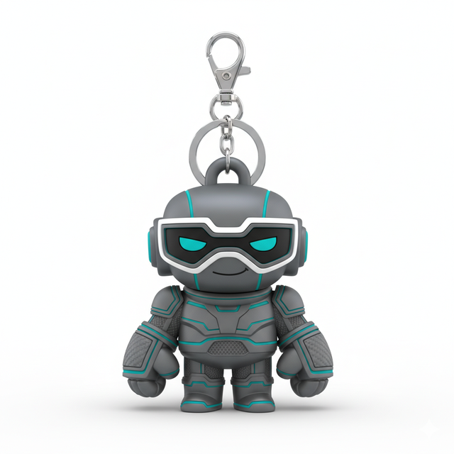Customized 3D Cartoon Rubber Carabiner Keychain Mecha Style Robot Doll Lightweight Backpack Pendant