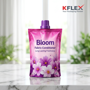 Adoucissant textile Bloom en sachet souple laminé refermable avec fermeture éclair, motif floral violet - Product Image 5