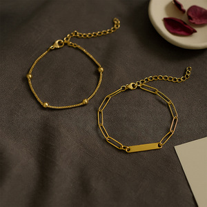 Custom Engraved Link Chain New Arrivals Double Layer 18k <b>Gold</b> Plated Chain <b>Beaded</b> Stainless Steel <b>Bracelets</b> Wholesale for Woman - Product Image 6