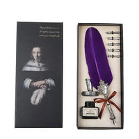 Ensemble cadeau de stylo plume à plumeau classique décoratif avec carnet à couverture rigide, stylo plume à encre avec bouteille d'encre à pointe