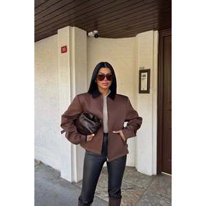 Women's Brown Jacket with <b>Zipper</b> and Pocket Detail - Product Image 2