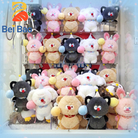 Peluche animale de 8 pouces, douce et rembourrée, modèles lapin, ours, chat, chien, avec chapeau de fête et ballon, pour machine à griffes, en stock en gros