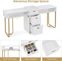 Table de manucure HONGZI double poste avec tiroirs de rangement intégrés, ports AC/USB, pour salon de beauté moderne, compatible acétone