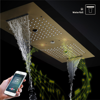 Ensemble de Douche Thermostatique Encastré au Plafond 36*12 Pouces avec Pommeau LED, Haut-Parleur Musical, Effets Pluie, Cascade et Brume pour Salle de Bain