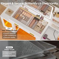 Table de maquillage moderne minimaliste avec miroir éclairé, tiroirs en verre MDF et prise électrique