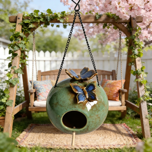 Nichoir rustique en céramique et bois - Décoration de jardin suspendue pour <span class=keywords><strong>espaces</strong></span> extérieurs - Product Image 2