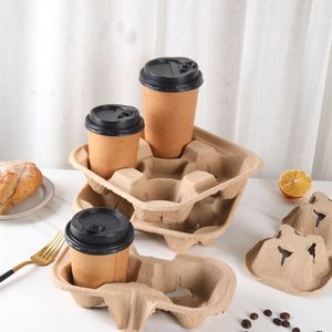 ถาดใส่แก้วกาแฟแบบใช้แล้วทิ้ง RTS สำหรับเครื่องดื่ม ทำจากเยื่อกระดาษ บรรจุได้ 2-4 แก้ว - Product Image 2