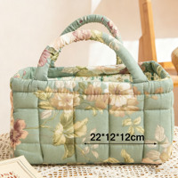 Tas Tangan Kanvas Wanita Motif Bunga Vintage, Model Keranjang, Berbahan Katun Berlapis, Gaya Boho, Cetak Bunga, Portabel, dan Empuk untuk Penggunaan Sehari-hari