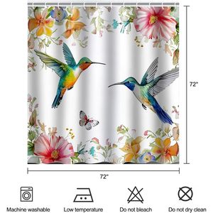 Hummingbird Floral Shower <b>Curtain</b> Waterproof Polyester with <b>Hooks</b> for Spring Summer Home Decor Bathroom Stock - Product Image 3