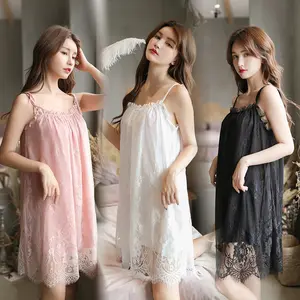 गर्म ठोस रंग लड़की मेष Nightdress फीता पजामा महिलाओं सेक्सी Lingeries ढीला बिना आस्तीन महिलाओं के नाइटवियर हैं Nightgowns