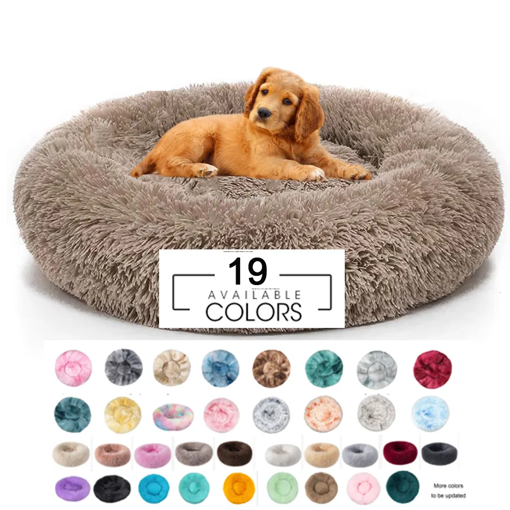 Luxury Plush Soft Calming Donut Dog Bed Dropshipping Washable Extra large Dog Sofa Cat Round Pet Beds
