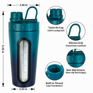 Custom Logo Gym Fitness for Shaker Bottle with Window Stainless Steel and Plastic Drinkware for <strong>Protein</strong> Supplements - Product Image 3