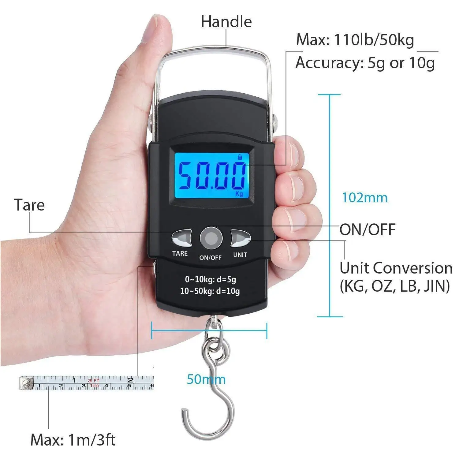 50kg LCD Balance Mini Electronic Scale Pocket Digital Scale weights Weighing Balance portable Fishing Hanging Luggage Scale