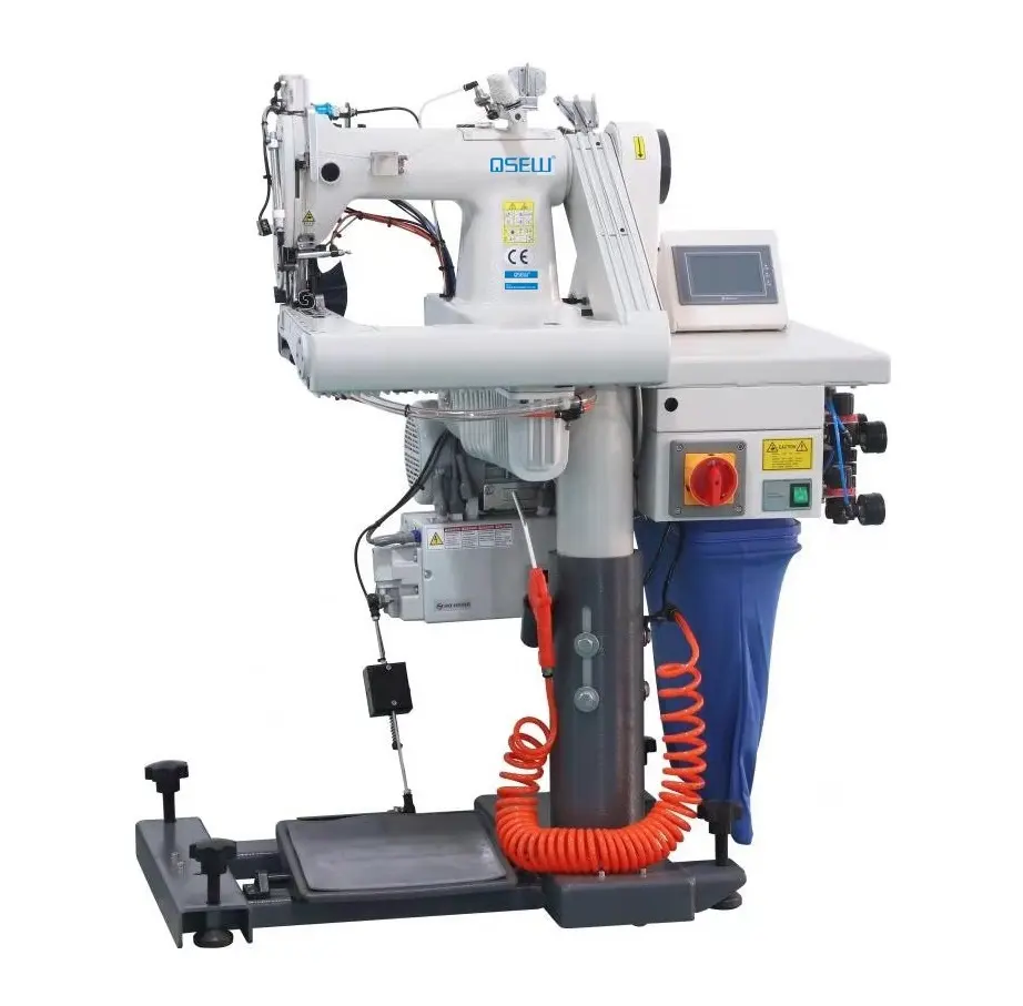 Máquina de coser Industrial de punto de cadena con brazo, alimentación automática, QS-9588, con extractor neumático tipo correa