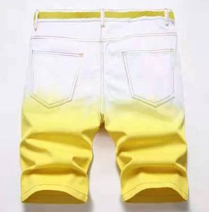 Gradient Yellow Tie-Dye Denim Shorts Tendance de la mode Trou déchiré Jean court décontracté Hip Hop Streetwear avec taille moyenne pour l'été - Product Image 2