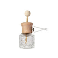 Flacon de parfum vide en verre rond de 8 ml avec clip diffuseur pour grille d'aération de voiture et couvercle en bois