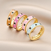 Edelstahl-Ring mit Bösem-Auge-Motiv, buntes Emaille-Muster, vergoldet, breiter Ring, modischer Ring, sofort lieferbar, Großhandelsschmuck