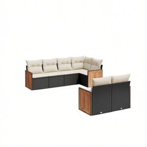 Ensemble de canapés de jardin noir et crème en rotin PE, mobilier d'extérieur imperméable au design contemporain - Product Image 1