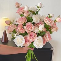 3 Têtes de Roses Artificielles Réalistes en Soie Brûlée, Bords Grillés, pour Mariage, Décoration Intérieure, Thanksgiving