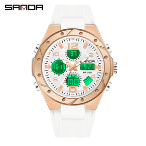Reloj Digital Multifuncional de Doble Pantalla para Mujer, Diseño Simple y Moderno, Caja de Acero Inoxidable, Movimiento de Cuarzo, Batería de Larga Duración - Product Image 1