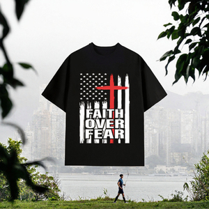 เสื้อยืด Faith Over <span class=keywords><strong>Fear</strong></span> ลายธงชาติอเมริกันและกางเขน สำหรับผู้ชาย สวมใส่สบายๆ แขนสั้น คอกลม ทรงปกติ ผ้าเจอร์ซีย์คอตตอน 100% - Product Image 3