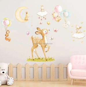 <span class=keywords><strong>Stickers</strong></span> Muraux Adorables et Amusants Personnages Cerf Lapin, Dessin Animé, pour Bébé <span class=keywords><strong>Chambre</strong></span> à Coucher Salon, Décoration Papier Peint Auto-Adhésif - Product Image 1