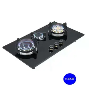 New Design Kitchen Appliance Nano Glass Gas Stove 3 Copper Burner Built in Gas Cooker Hob