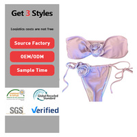 2026 Op maat gemaakte privémerk hoogwaardige sexy damesbikini 2-delige set gerimpelde kantstrings effen/geprint ontwerp anti-UV