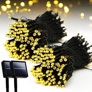 Guirlandes solaires blanc chaud 300 LED pour extérieur, jardin, patio, décoration de festival avec panneau solaire - Product Image 1