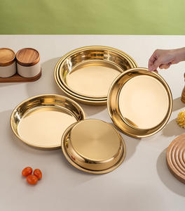 Plaque de cuisson ronde en acier inoxydable pour restaurant, plateau de récupération des graisses doré, plaque à <span class=keywords><strong>pizza</strong></span> en métal, assiettes de service profondes, plat à dinde - Product Image 3