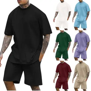 Summer mens two piece custom logo design t-shirts and shorts sets oversize bulk plain gym jogging suits t shirts set