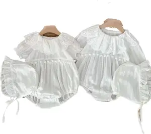 Лидер продаж, белая кружевная Одежда для новорожденных принцесс с длинным рукавом в Корейском стиле, детские комбинезоны, платья для девочек