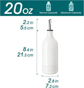 Distributeur d'huile d'olive en céramique blanche de 20 oz avec bec verseur pour la cuisine, adapté à l'huile, au vinaigre, au café et aux sirops - Product Image 2