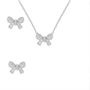 Conjunto de Joyería de Lujo con Lazo de Circonitas Baguette, Chapado en Oro de 18K, Collar de Cinta y Pendientes de Botón, Regalo Nupcial para Boda, Tendencia 2026, Venta al por Mayor - Product Image 3