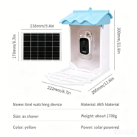 Mangeoire à oiseaux solaire avec caméra 4MP et identification IA, nichoir intelligent Wi-Fi pour jardin extérieur